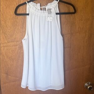 H&M White High-Neck Sleeveless Ruffle Top